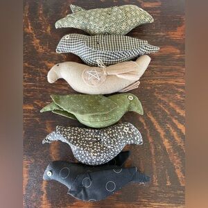 Handmade Primitive Style Birds Ornaments for Tree or Decor Set of 6